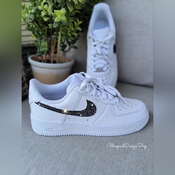 Bling Nike Air Force 1 Low Sneakers Customized with Black Swarovski Crystals - Picture 9 of 9